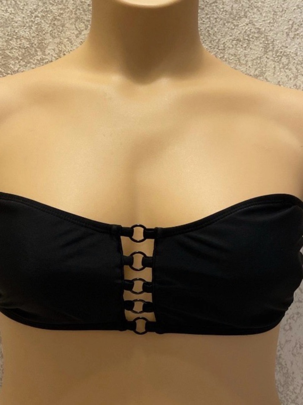 No Boundaries Black Strapless Ring-Front Bikini Top